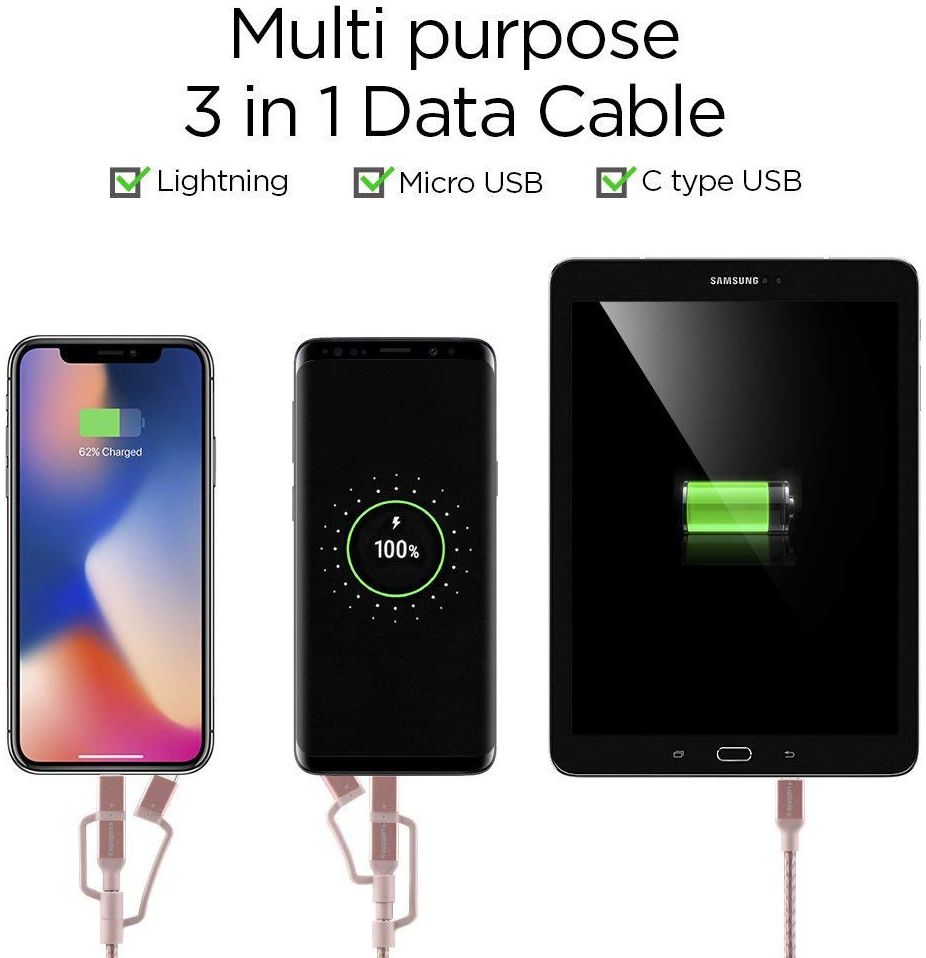 Spigen Essential 3-in-1 Kabelset 1.5 Meter Rose Gold afbeelding 5