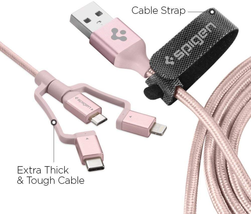 Spigen Essential 3-in-1 Kabelset 1.5 Meter Rose Gold afbeelding 6