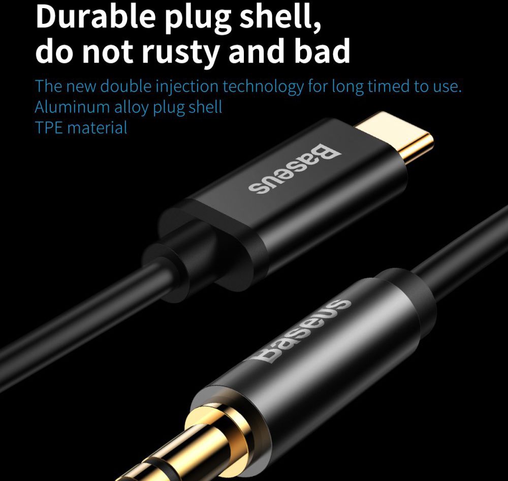 Baseus USB C naar 3.5mm Jack Kabel 1.2 Meter Zwart afbeelding 3