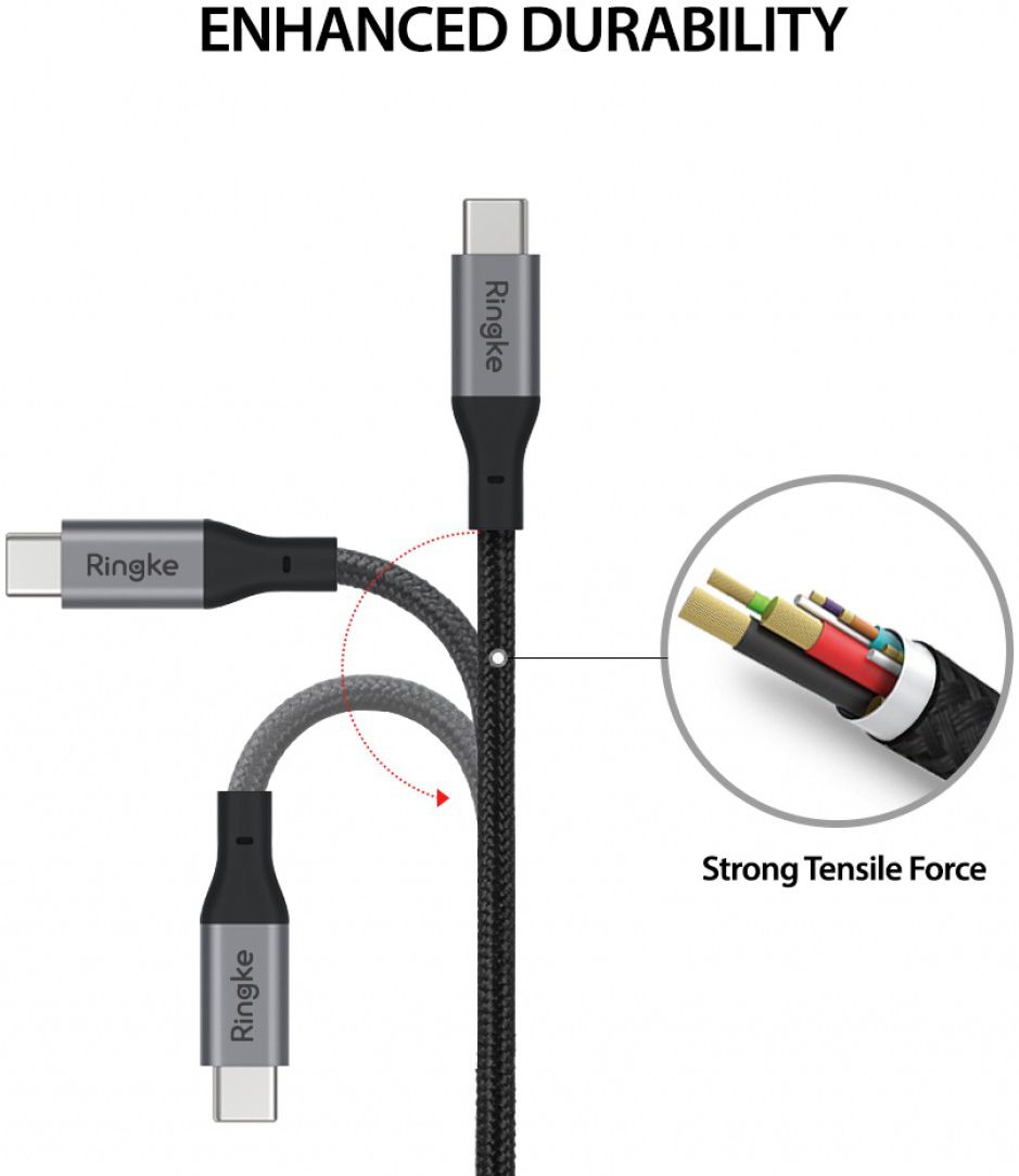 Ringke USB-C naar USB-C Kabel 1.2 Meter Zwart afbeelding 4