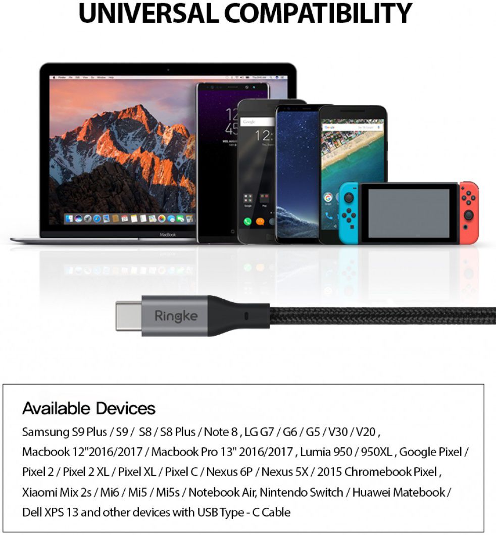 Ringke USB-C naar USB-C Kabel 1.2 Meter Zwart afbeelding 5