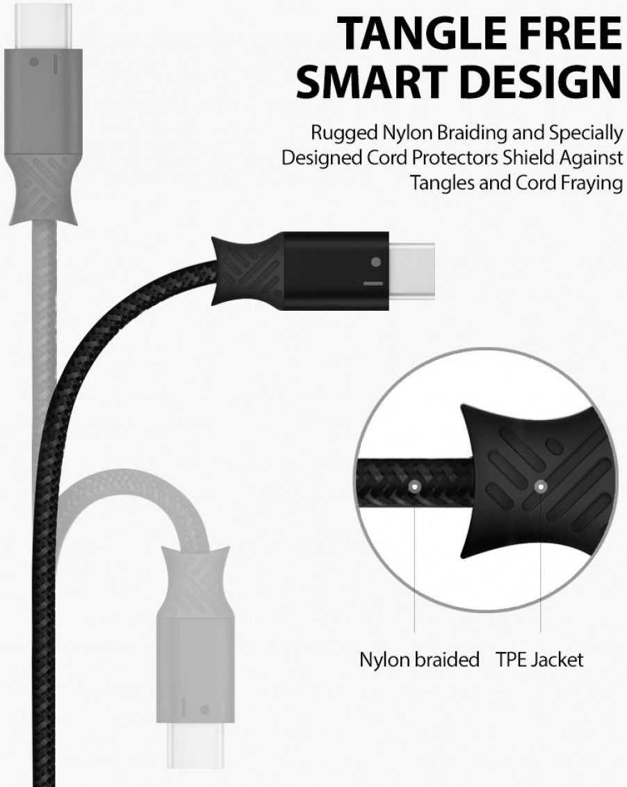 Ringke Smart Fish USB-C Kabel Gevlochten 1.2 Meter Zwart afbeelding 9