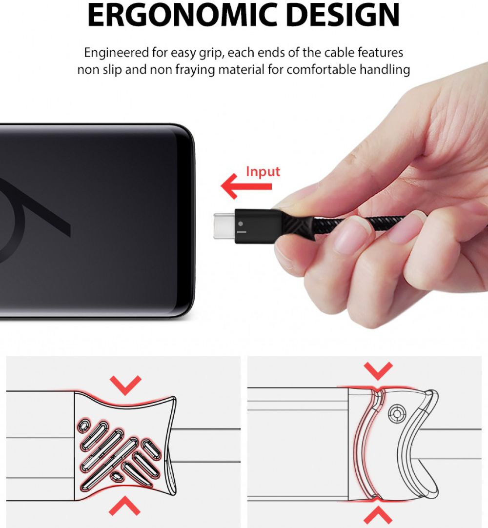 Ringke Smart Fish USB-C Kabel Gevlochten 1.2 Meter Zwart afbeelding 11