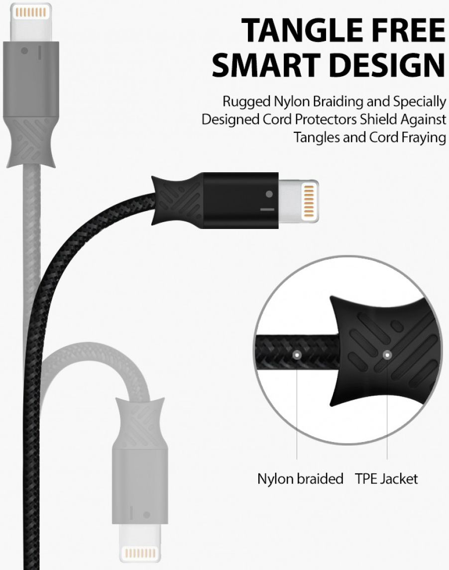Ringke Gevlochten iPhone Kabel 1.2 Meter Zwart afbeelding 3