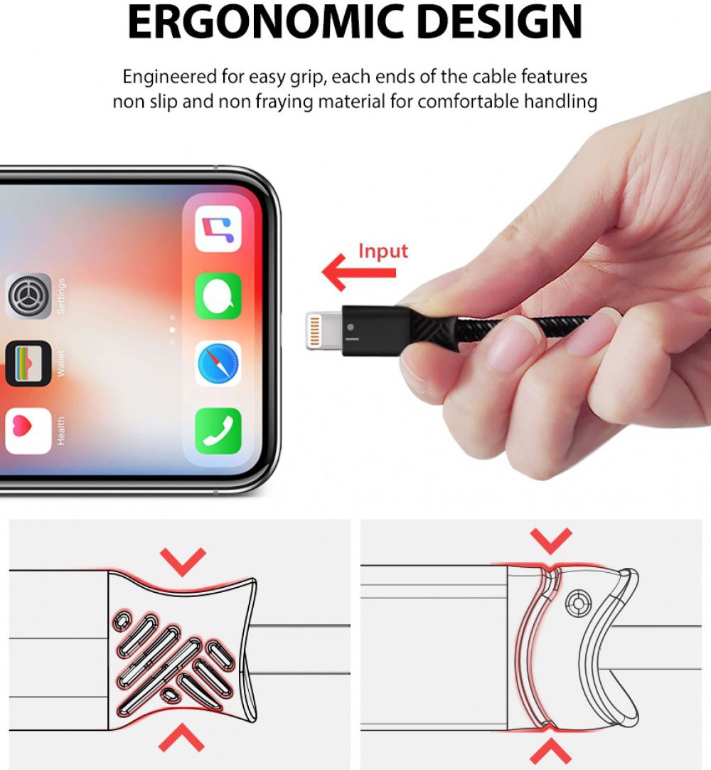 Ringke Gevlochten iPhone Kabel 1.2 Meter Zwart afbeelding 8