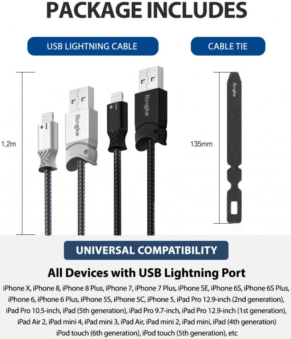 Ringke Gevlochten iPhone Kabel 1.2 Meter Zwart afbeelding 9