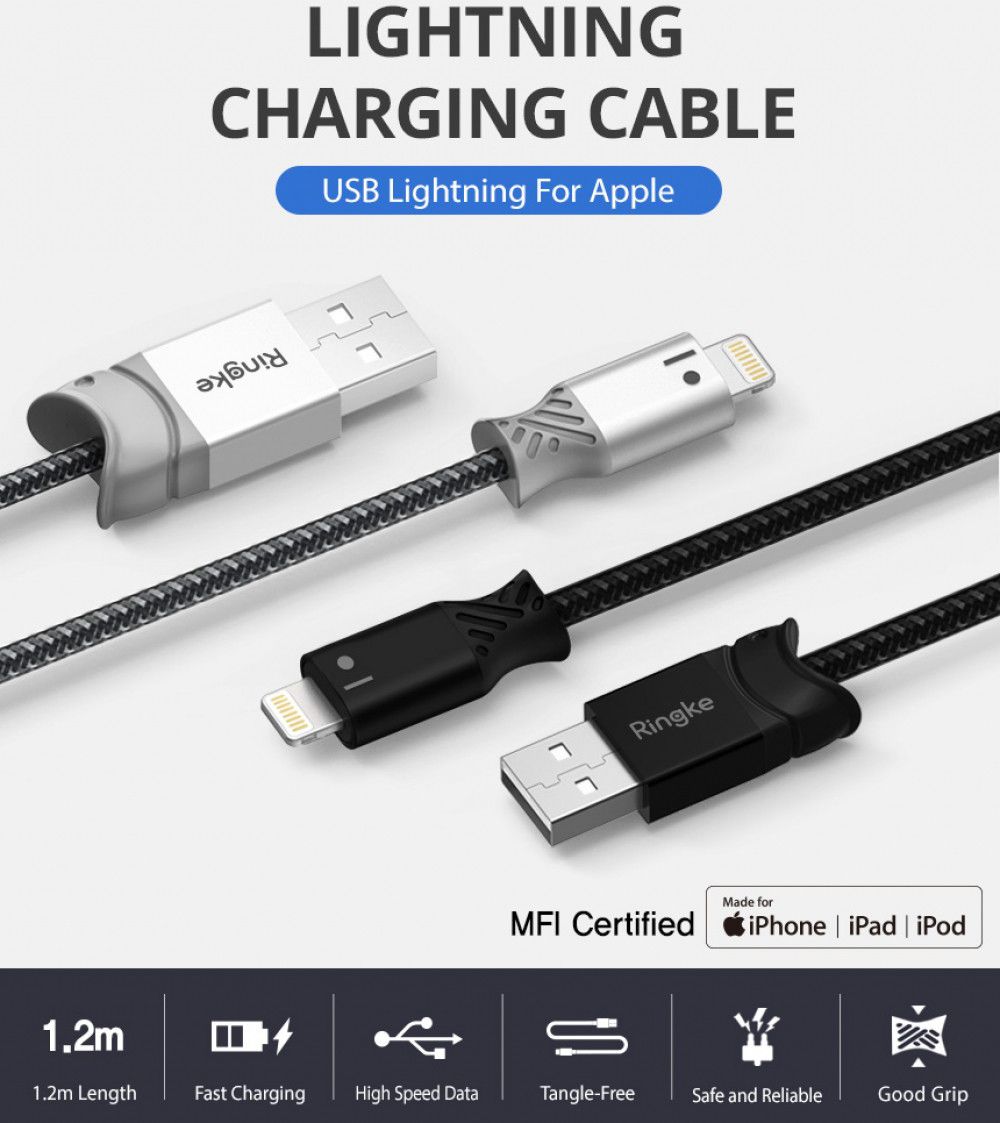 Ringke Gevlochten iPhone Kabel 1.2 Meter Zwart afbeelding 10