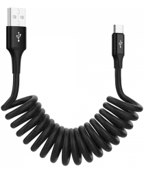 SBG Universele Rekbare USB-C Krulsnoer Kabel 1 Meter Zwart