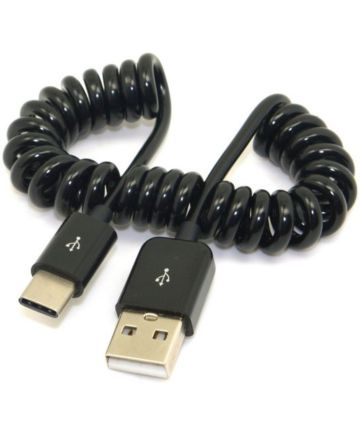 Universele Rekbare USB-C Krulsnoer Kabel 1 Meter Zwart Kabels