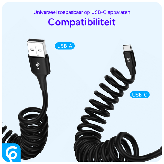 SBG Universele Rekbare USB-C Krulsnoer Kabel 1 Meter Zwart afbeelding 3