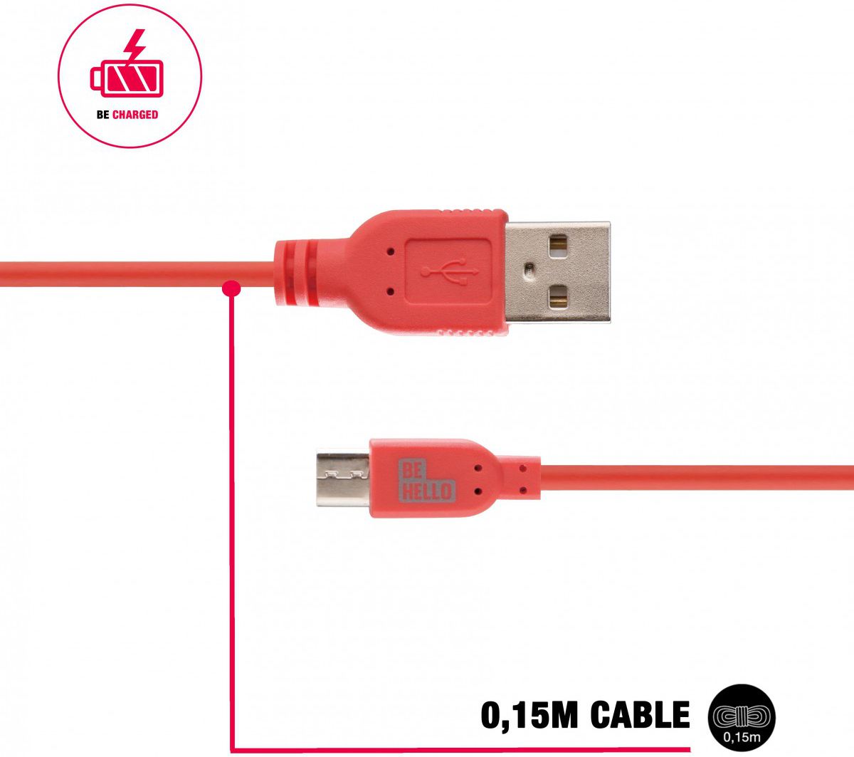 BeHello 0.15 Meter Micro-USB Kabel Rood afbeelding 2