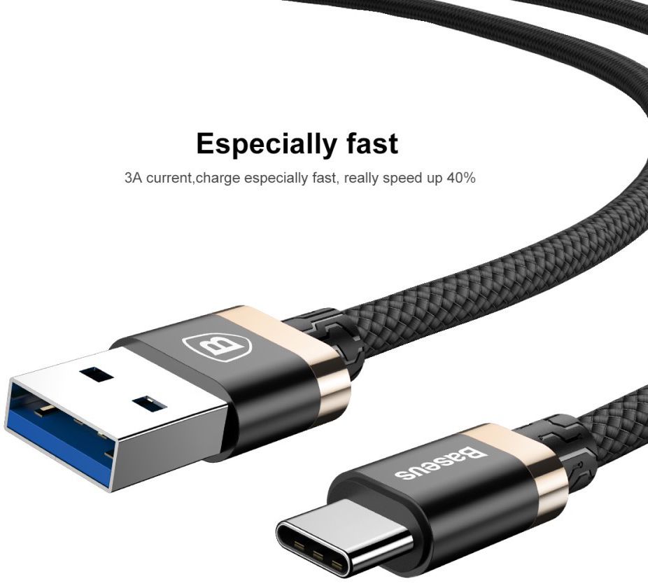 Baseus Gevlochten USB-C Fast Charge Kabel 1.5 Meter 3A Zwart afbeelding 3