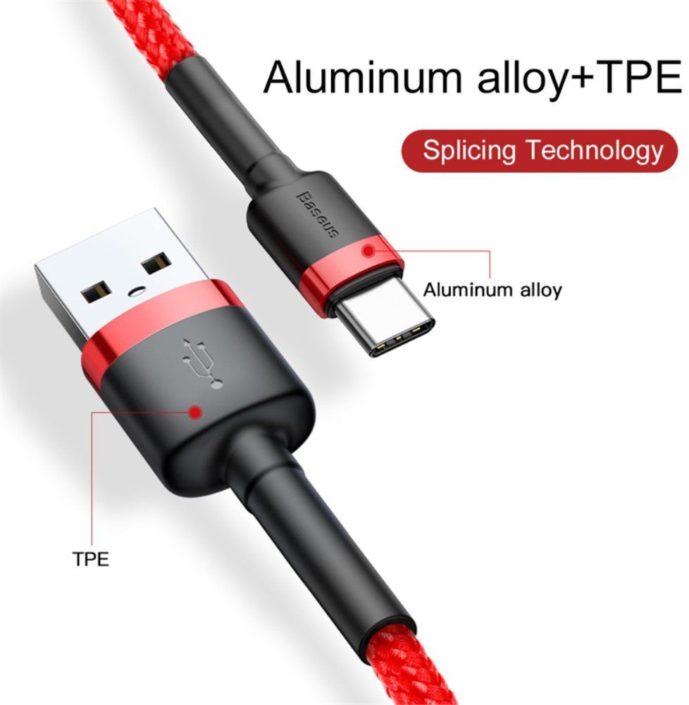 Baseus Gewoven USB-C Fast Charge Kabel 1 Meter Rood afbeelding 6
