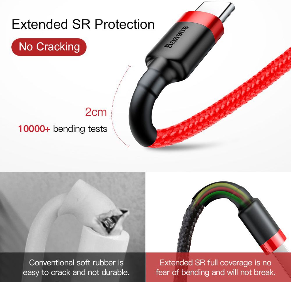 Baseus Gewoven USB-C Fast Charge Kabel 1 Meter Rood afbeelding 7