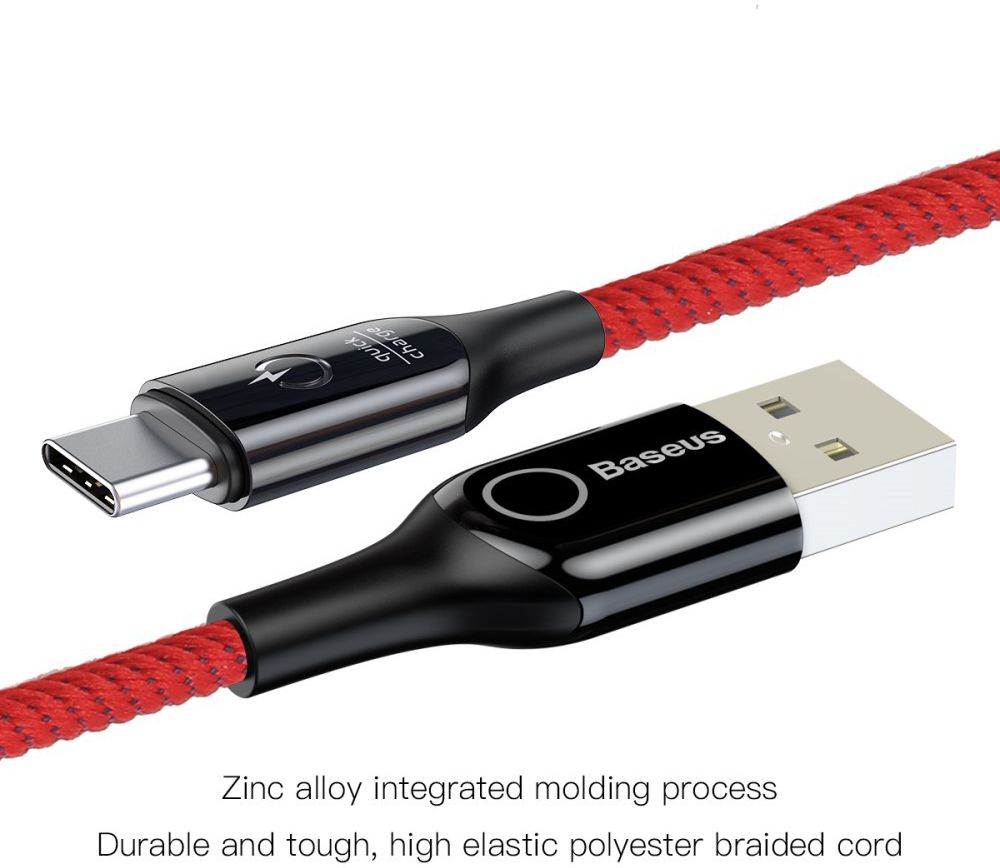 Baseus USB-C Gevlochten Data Kabel 1M Rood afbeelding 6
