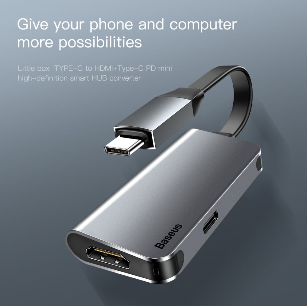 Baseus Little Box USB C naar HDMI Kabel Converter Grijs afbeelding 3