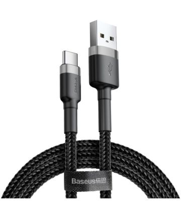 Baseus Gevlochten USB Type C Kabel 2 Meter 2A Zwart Grijs Kabels