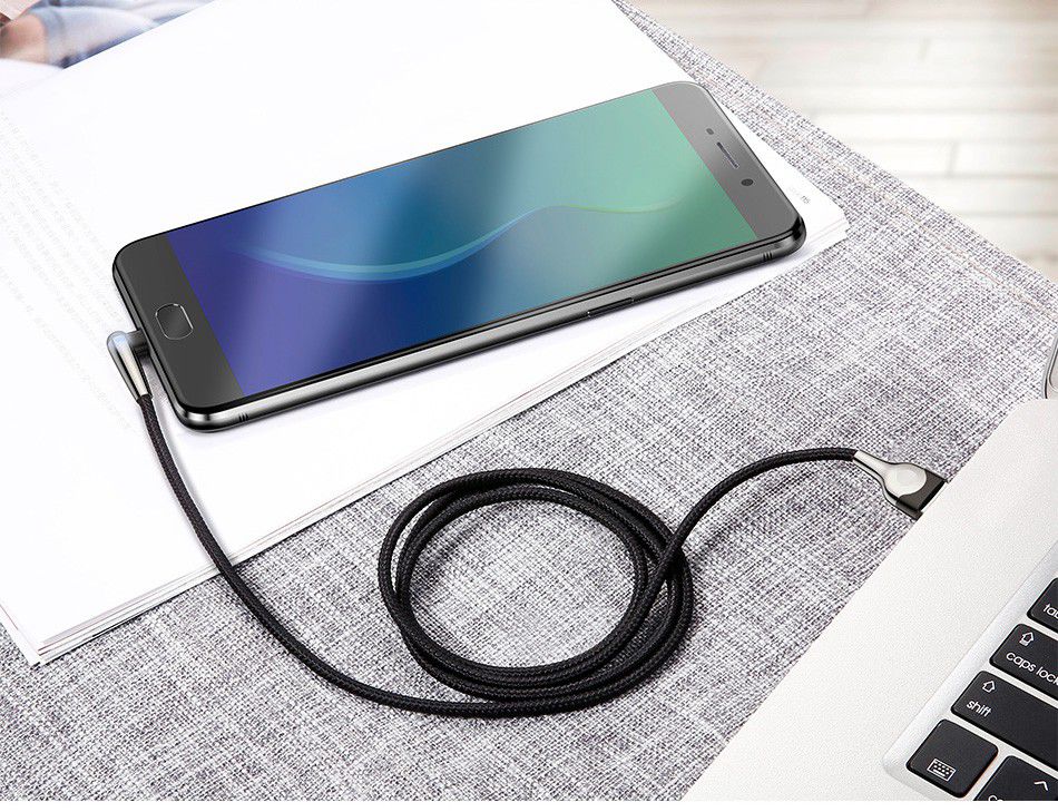 Baseus Micro-USB Gevlochten Nylon Haakse Kabel 2 Meter Zwart afbeelding 3