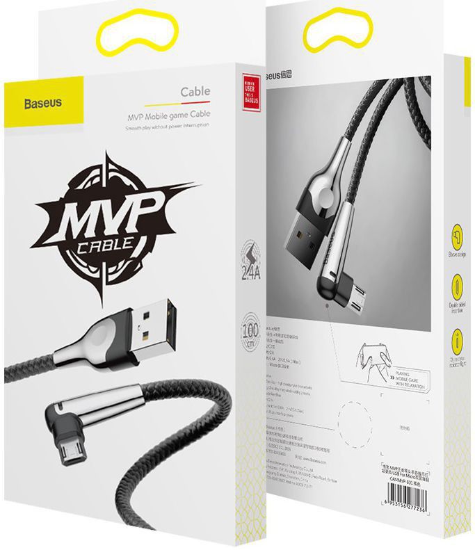Baseus Micro-USB Gevlochten Nylon Haakse Kabel 1 Meter Zwart afbeelding 6