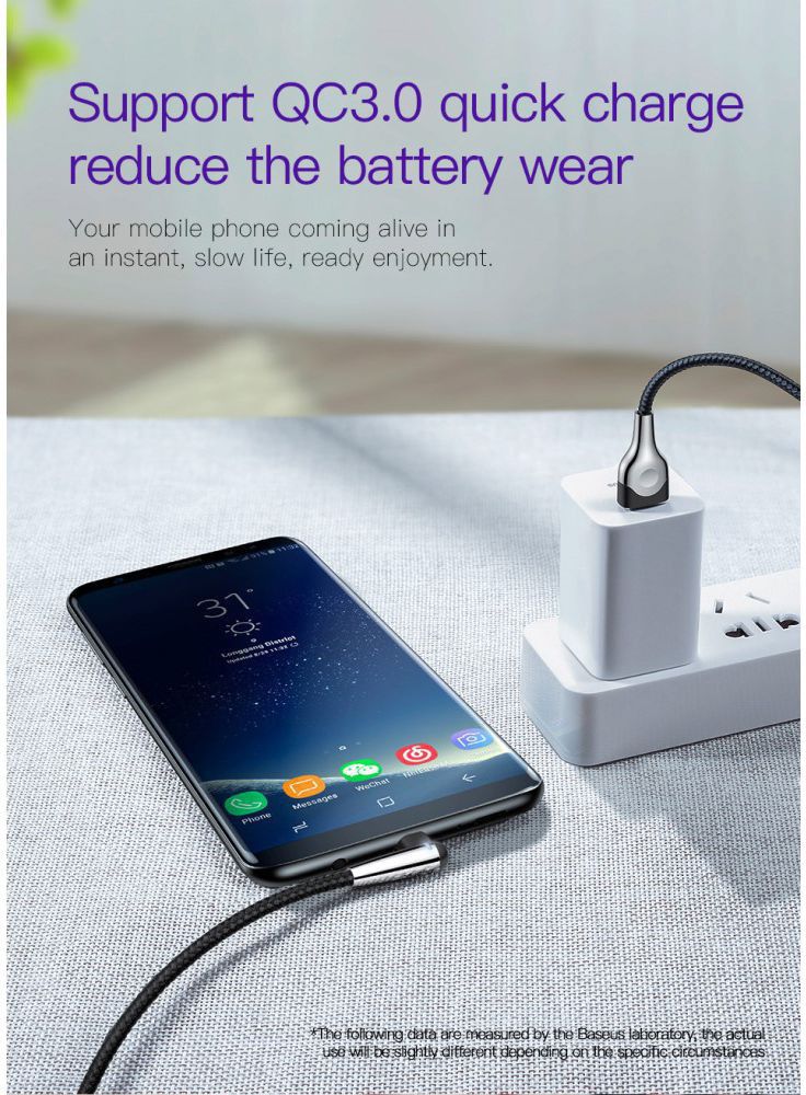 Baseus Fast Charge Haakse Hoek USB-C Kabel 1 Meter Zwart afbeelding 11