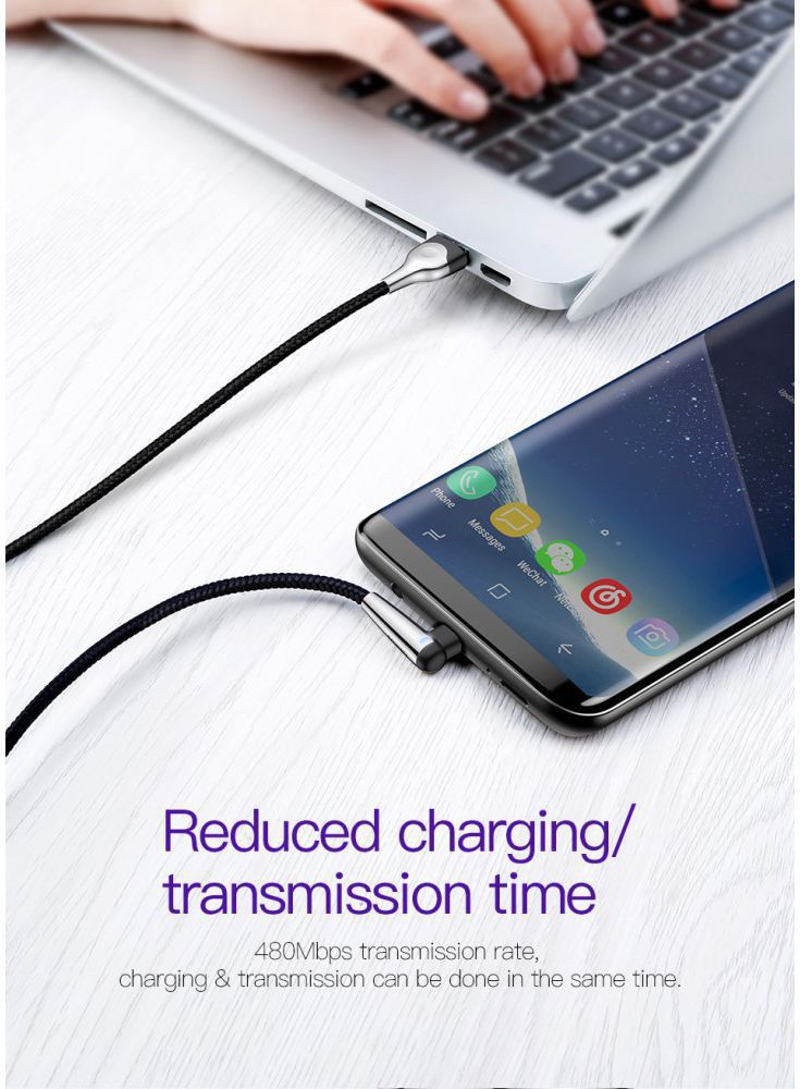 Baseus Fast Charge Haakse Hoek USB-C Kabel 1 Meter Zwart afbeelding 12