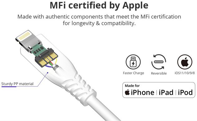 Tronsmart 2.4A Lightning iPhone Kabel 3 Meter afbeelding 4