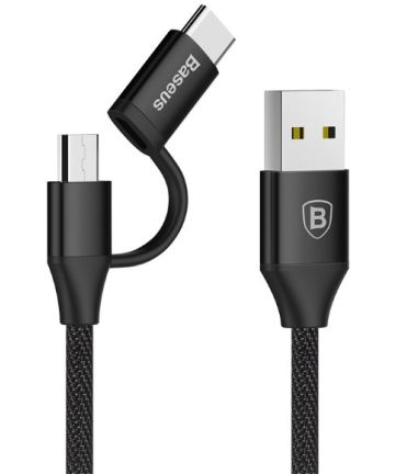 Baseus Yiven 2-in-1 Gevlochten Kabel USB-C Micro-USB 1 Meter Zwart Kabels