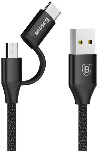 Baseus Yiven 2-in-1 Gevlochten Kabel USB-C Micro-USB 1 Meter Zwart afbeelding 1