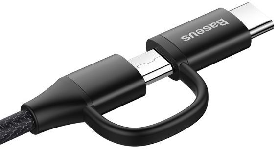 Baseus Yiven 2-in-1 Gevlochten Kabel USB-C Micro-USB 1 Meter Zwart afbeelding 2