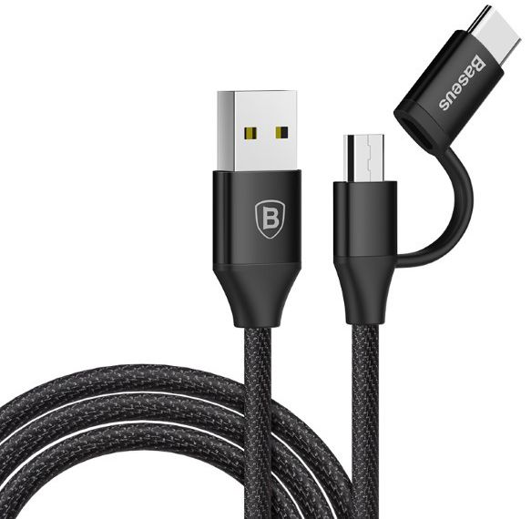 Baseus Yiven 2-in-1 Gevlochten Kabel USB-C Micro-USB 1 Meter Zwart afbeelding 3