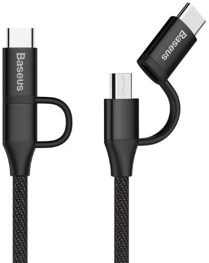 Baseus Yiven 2-in-1 Gevlochten Kabel USB-C Micro-USB 1 Meter Zwart afbeelding 4