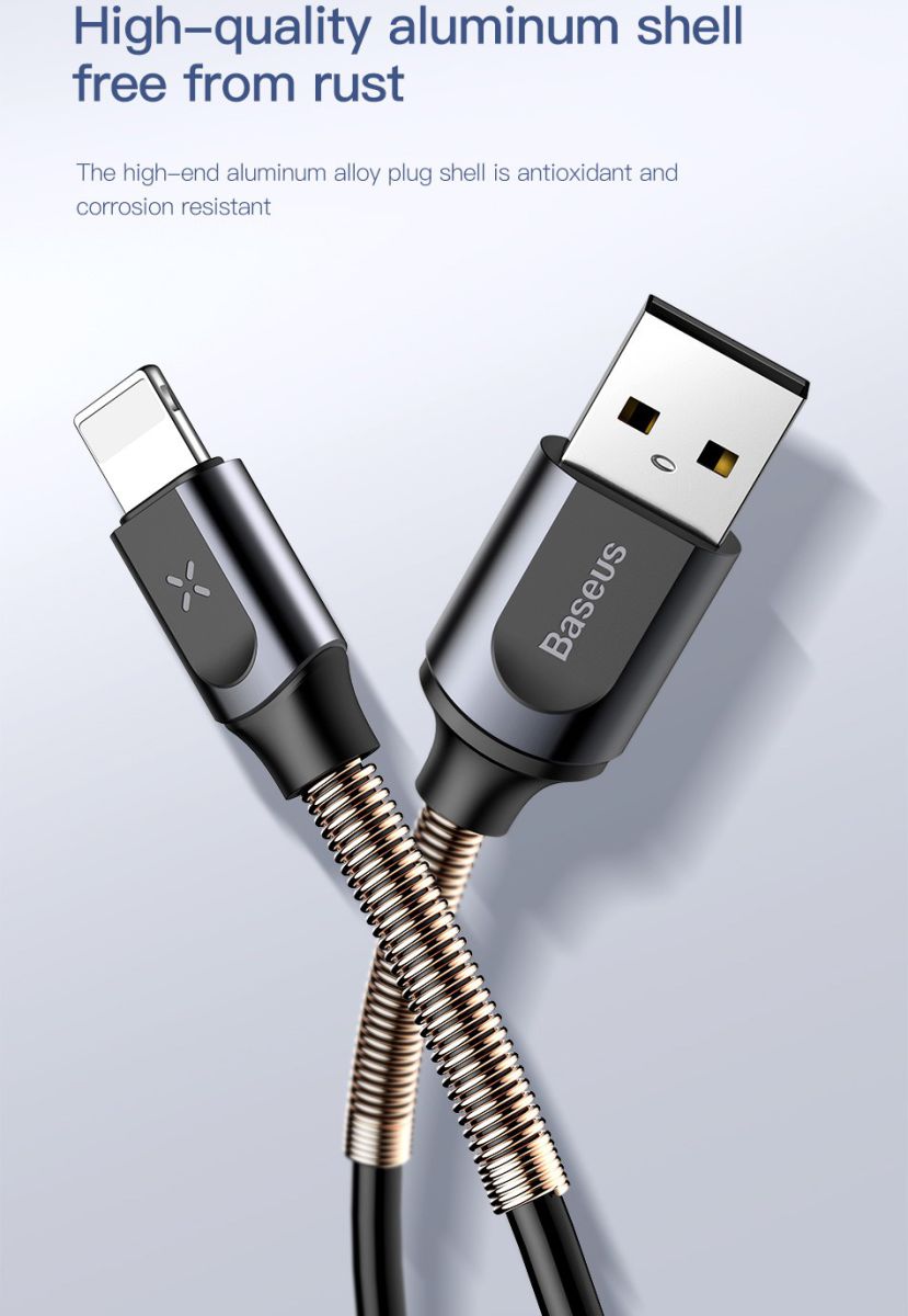 Baseus Double Spring 1.2 Meter USB Datakabel Grijs afbeelding 3