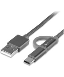 4Smart ComboCord Micro-USB en USB-C Gevlochten Kabel 2 Meter Grijs