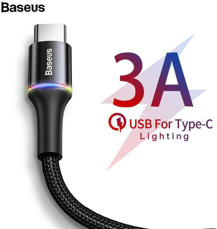 Baseus Gevlochten USB-C Kabel 1 Meter met LED Indicator Lampje Zwart afbeelding 5