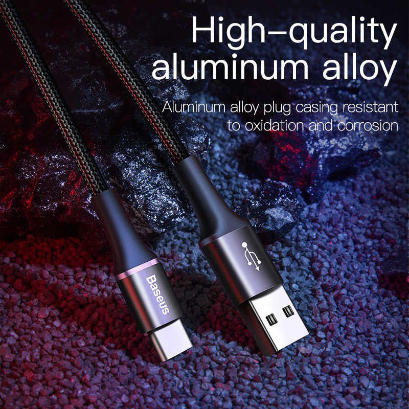 Baseus Gevlochten USB-C Kabel 2 Meter LED Indicator Lampje 2A Rood afbeelding 7