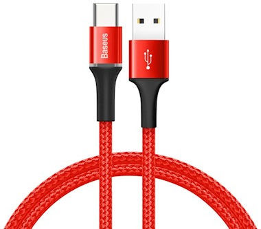 Baseus Gevlochten USB-C Kabel 2 Meter LED Indicator Lampje 2A Rood afbeelding 1