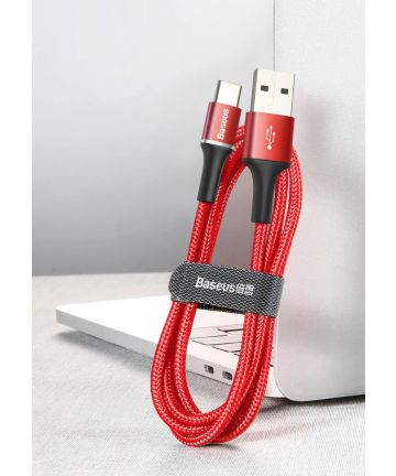 Baseus Gevlochten USB-C Kabel 1 Meter met LED Indicator Lampje Rood Kabels