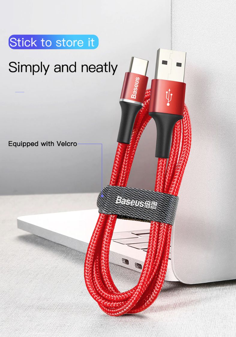 Baseus Gevlochten USB-C Kabel 1 Meter met LED Indicator Lampje Rood afbeelding 7