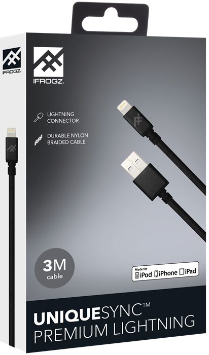 iFrogz UniqueSync Lightning naar USB Kabel Zwart 3 Meter afbeelding 2