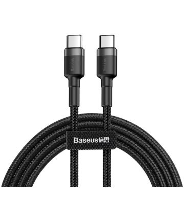 Baseus Cafule USB-C 3A/60W Fast Charge Gevlochten Kabel 1m Zwart/Grijs Kabels