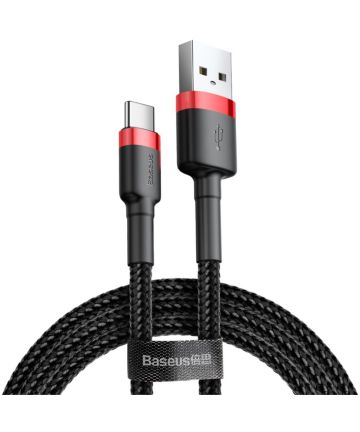 Baseus Gevlochten USB-C Fast Charge Kabel 1 Meter 3A Zwart Rood Kabels