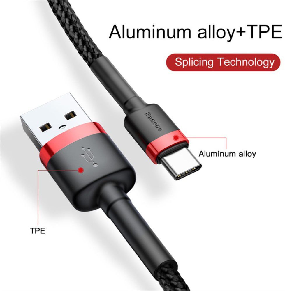 Baseus Gevlochten USB-C Fast Charge Kabel 1 Meter 3A Zwart Rood afbeelding 11
