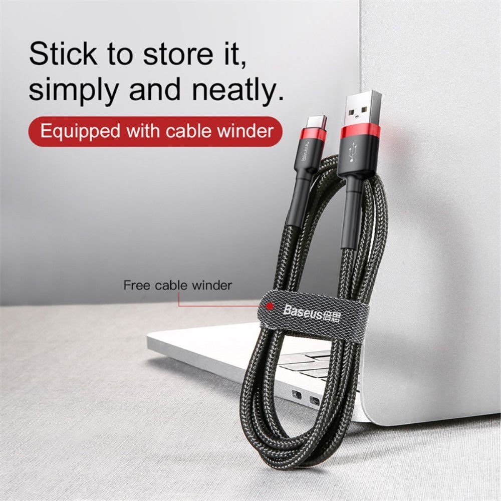 Baseus Gevlochten USB-C Fast Charge Kabel 1 Meter 3A Zwart Rood afbeelding 13