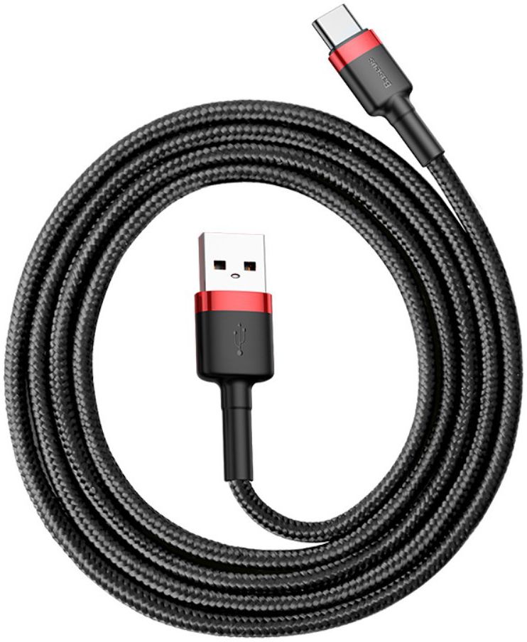 Baseus Gevlochten USB-C Fast Charge Kabel 1 Meter 3A Zwart Rood afbeelding 2