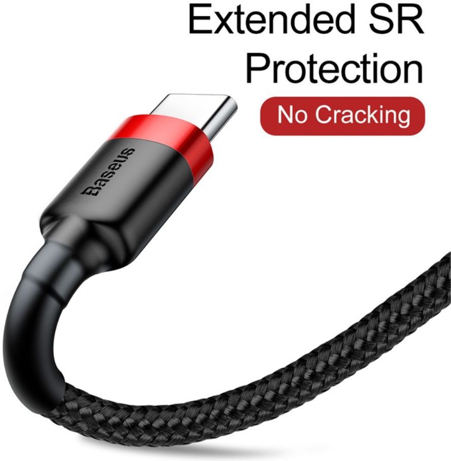 Baseus Gevlochten USB-C Fast Charge Kabel 1 Meter 3A Zwart Rood afbeelding 7