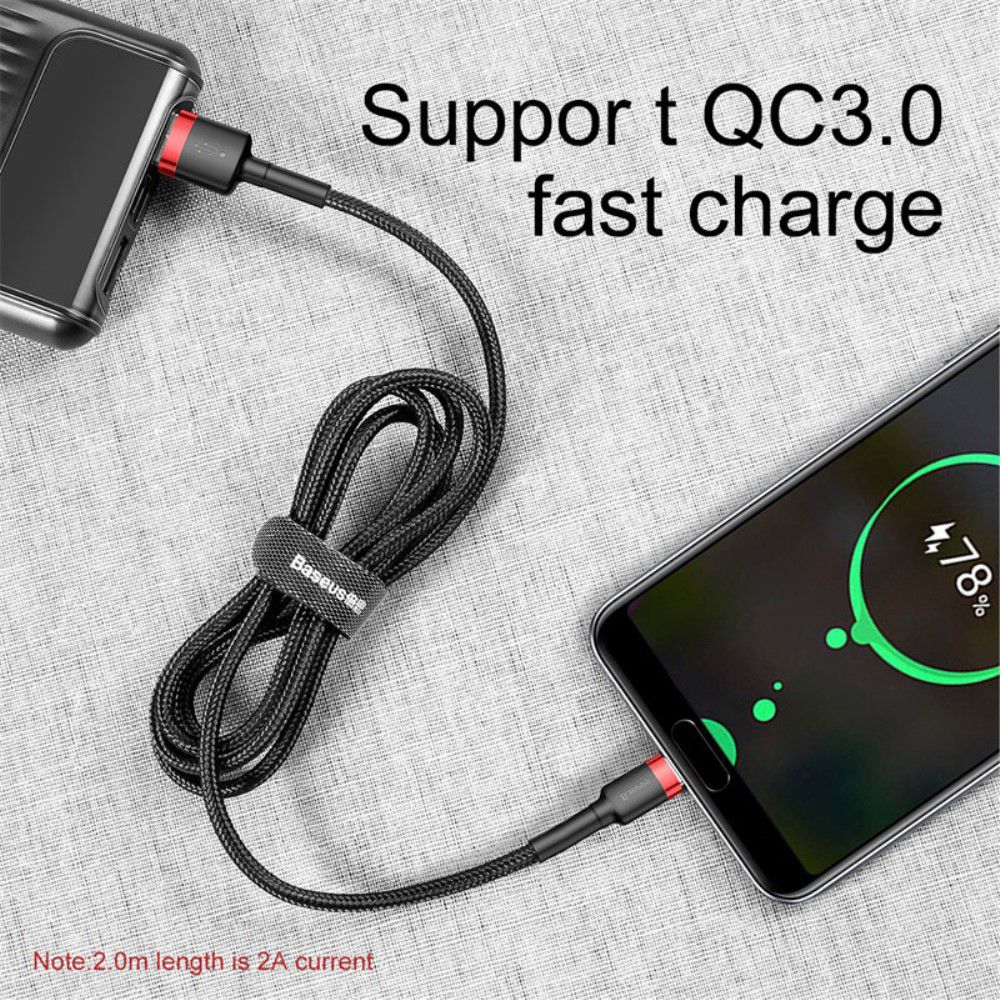 Baseus Gevlochten USB-C Fast Charge Kabel 1 Meter 3A Zwart Rood afbeelding 10