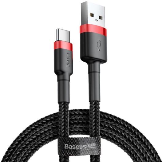 Baseus Gevlochten USB-C Fast Charge Kabel 1 Meter 3A Zwart Rood afbeelding 1