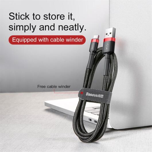 Baseus Gevlochten USB-C Fast Charge Kabel 1 Meter 3A Zwart Rood afbeelding 13