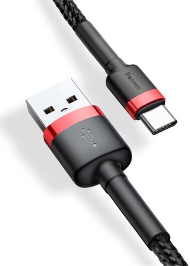 Baseus Gevlochten USB-C Fast Charge Kabel 1 Meter 3A Zwart Rood afbeelding 5