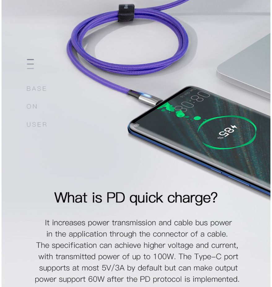 Baseus Gevlochten USB-C Fast Charge Kabel met LED 2 Meter Zwart afbeelding 10